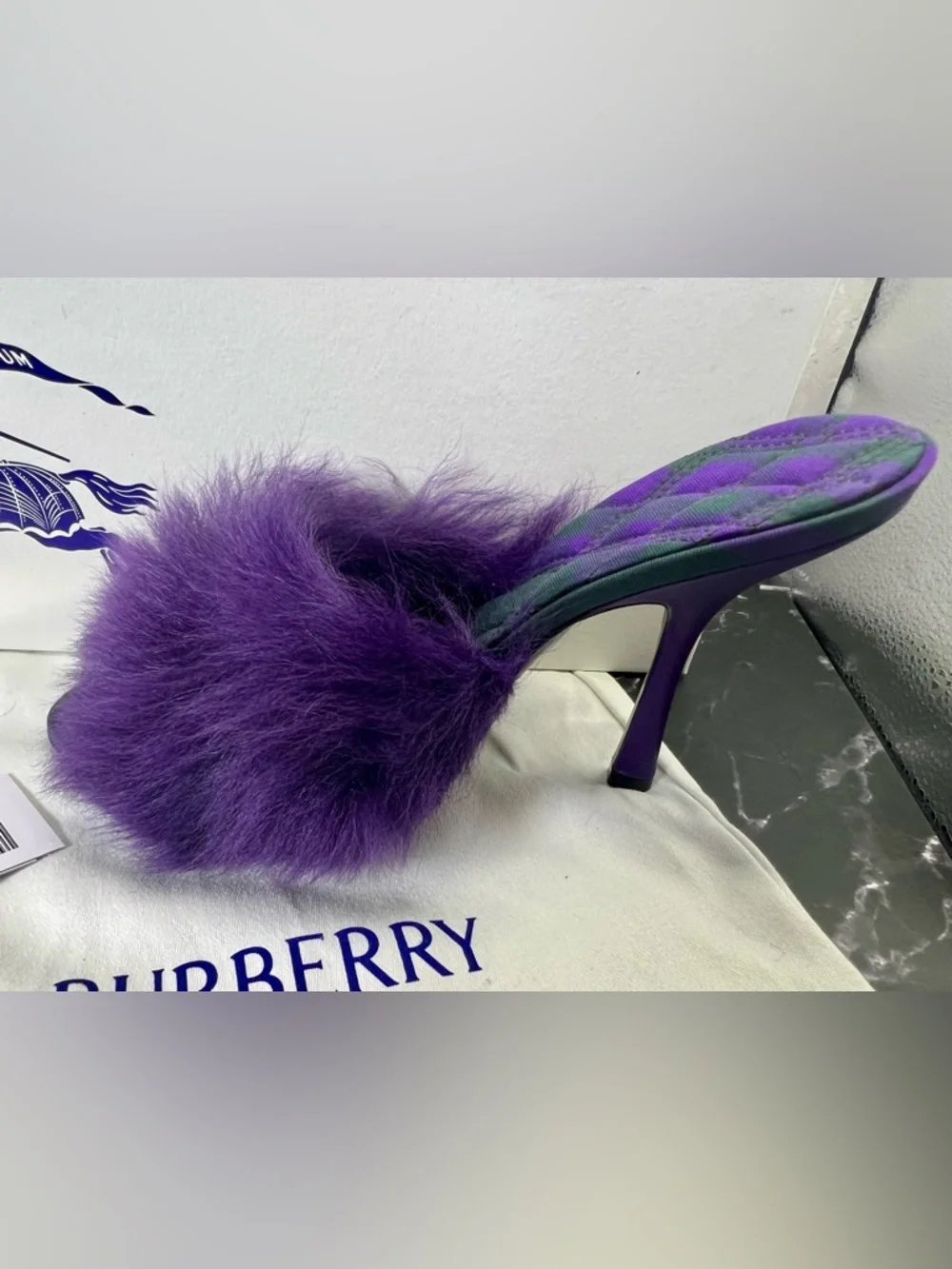 Burberry Purple Minnie Real Fur Shearling Stiletto Mules Full Inclusion. Size 37 - Picture 7 of 12